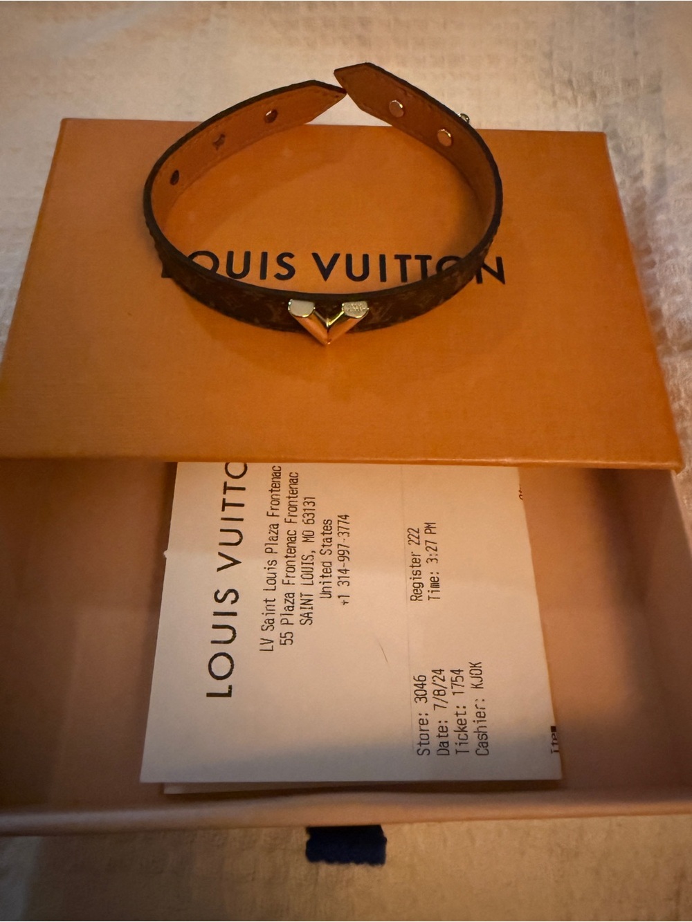 Louis Vuitton Brown Monogram Leather V-Accent Bracelet - Brand New with Box